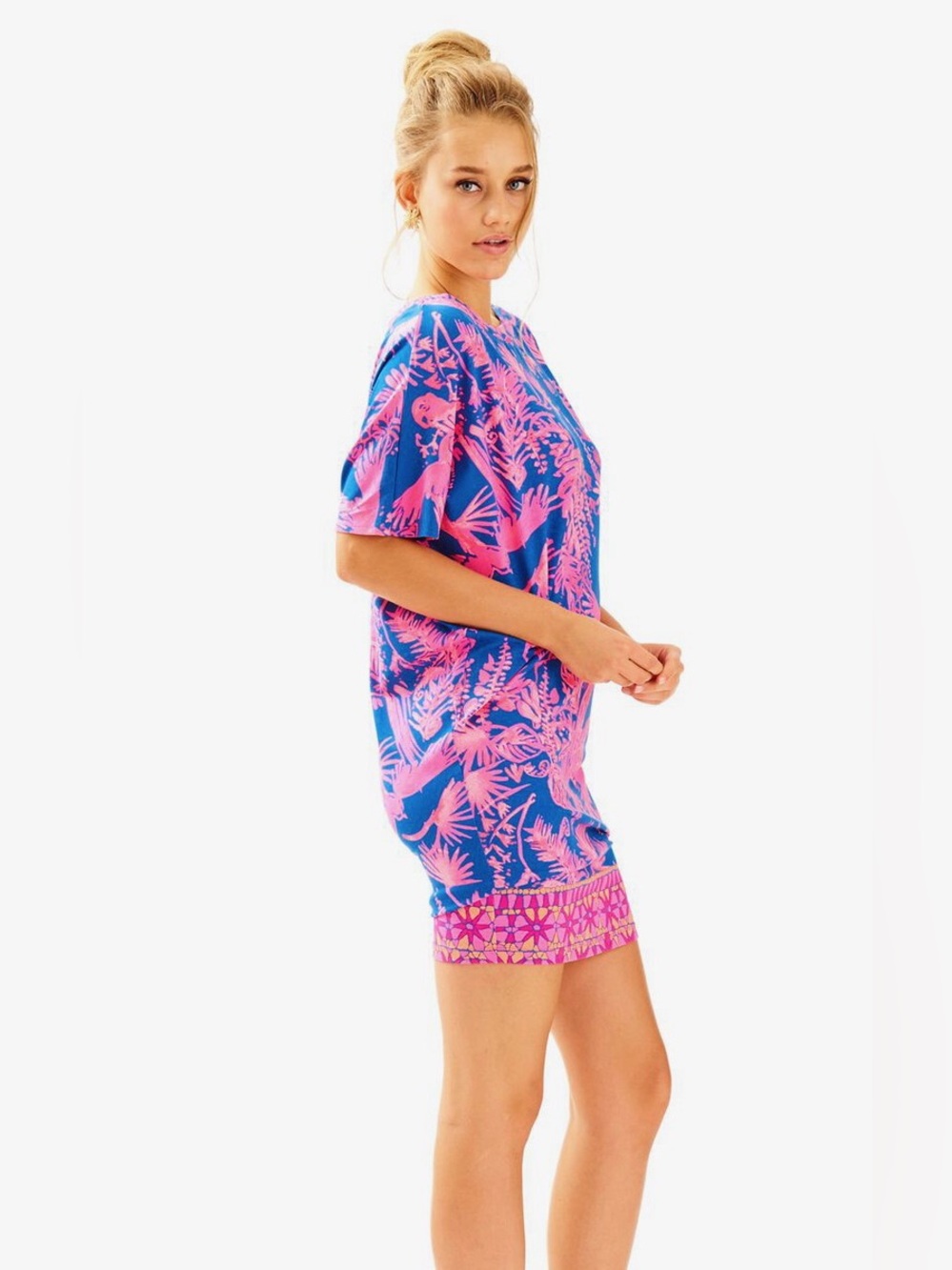 Lilly Pulitzer Lowe Shift T-Shirt Dress Indigo Night Caw Pink Resort Medium